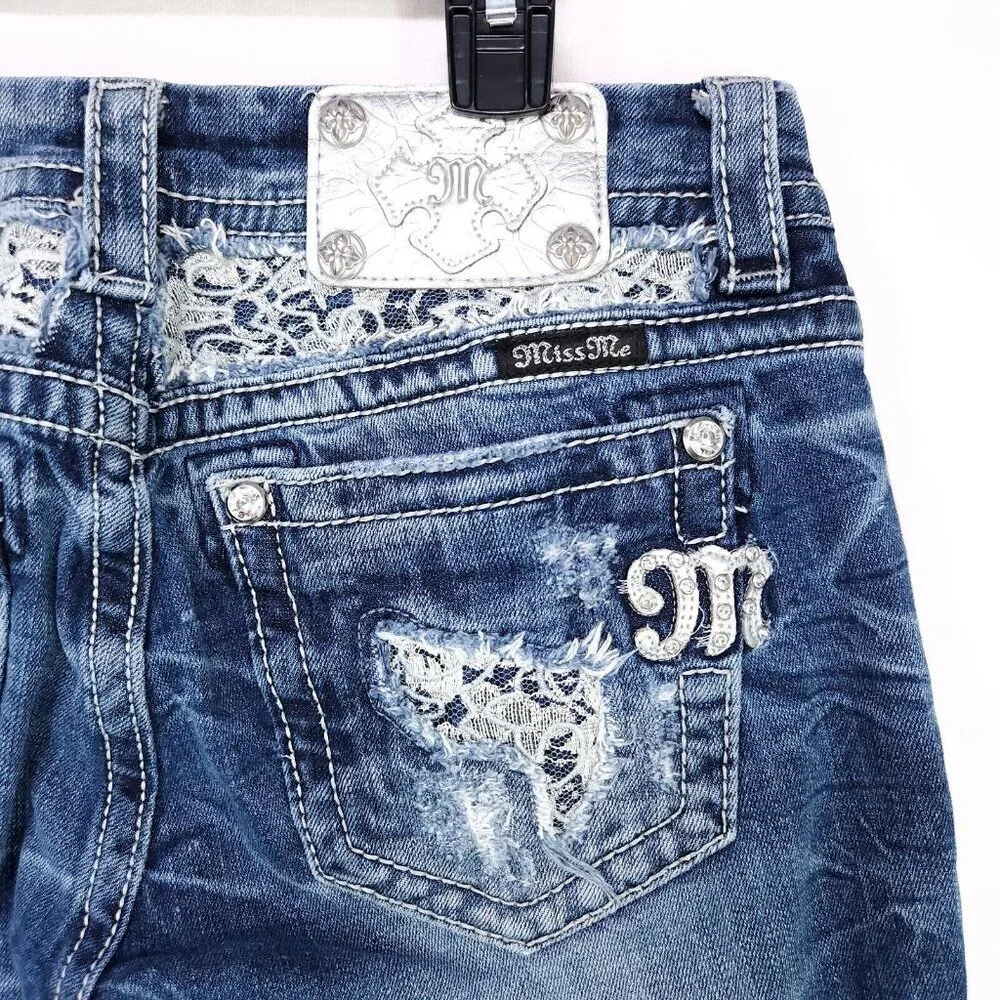 Miss Me Jeans Women Size 28 Blue Signature Rise Boot Stretch Thick Stitch_8